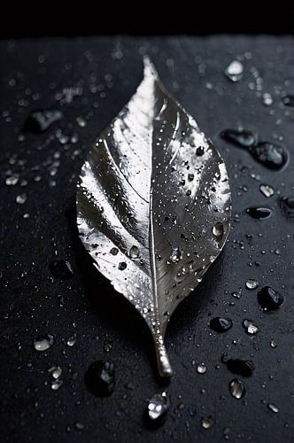 Feuille d'argent avec gouttes d'eau