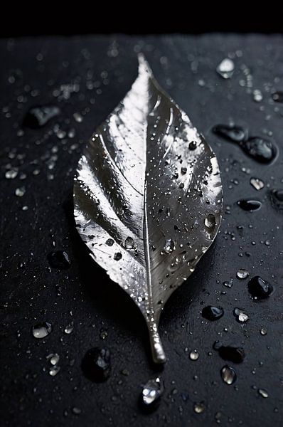 Silver leaf with water drops by Art & Soul Creations