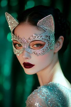 Verleidelijk portret met kattenmasker van Poster Art Shop