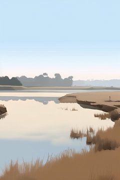 Beige Painting Peaceful Horizon | Landscape painting by Blikvanger Schilderijen