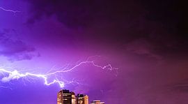 Lightning strike during thunderstorm in Zoetermeer Oosterheem | Aqua residential tower block by RB-Photography