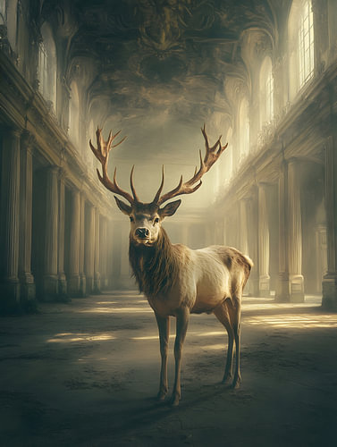 Majestätischer Hirsch im Säulengang