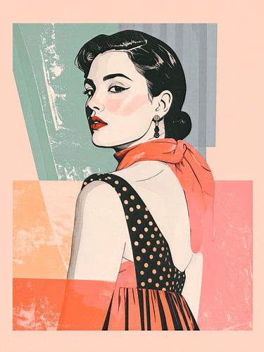 Retro jaren '50 Portret van een elegante vrouw in pastelkleuren