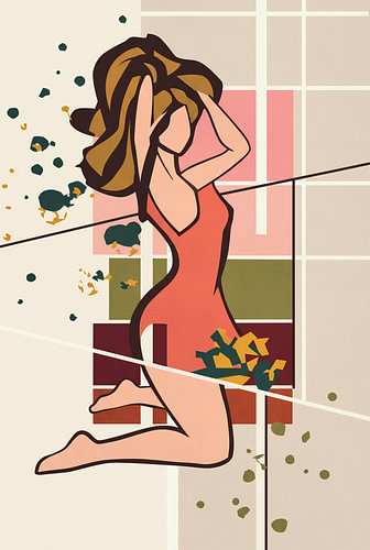 Figuratif abstrait - Femme en robe rouge, style clipart