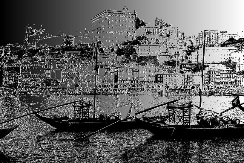 Stadtbild von Porto in Portgal, gerendert in Chrom. von Elinena