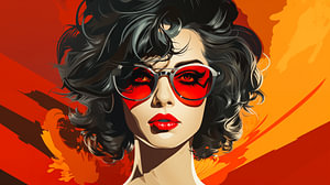 Pop -Art -Bewegung und mit einem Illustration Design einer junge 1950er Frau mit roter Sonnenbrille
