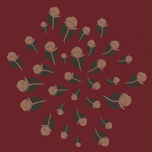 Vintage stoffig roze bloemen op warm merlot wijnrood.