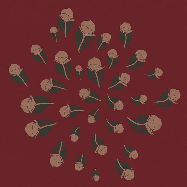 Vintage dusty pink flowers on warm merlot wine red. by Dina Dankers