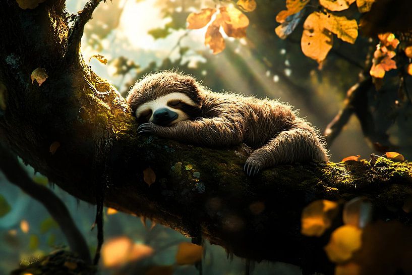 Sloth sleeping on tree branch by Imperial Art House