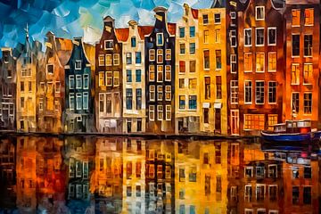Peinture des maisons du canal d'Amsterdam sur Thea