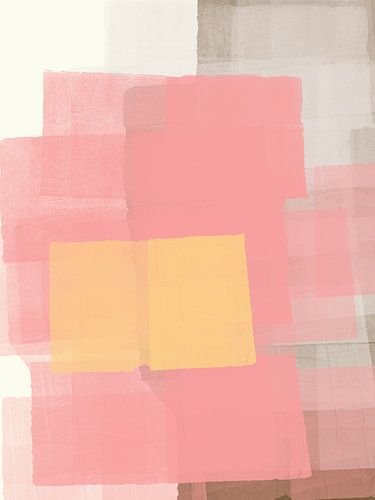 Abstract schilderij in roze, geel, taupe, wit