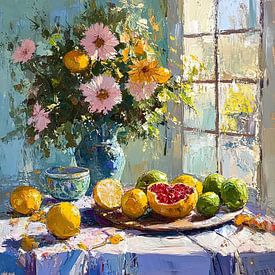 Summer still life with fruit - Mediterranean ambience for home by Vlindertuin-Art