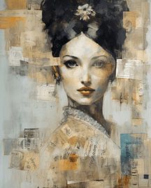 Portrait dans les tons de terre, style collage sur Carla Van Iersel