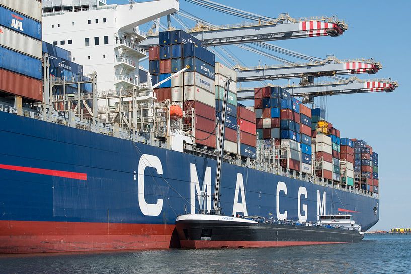 The international port of Rotterdam with the large container ship Jules Verne by Elles Rijsdijk