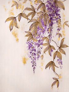 Botanische Glyzinie (Wisteria) mit goldenen Blättern