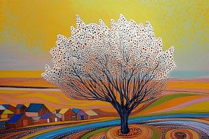 Bunter Baum im pointillistischen Stil