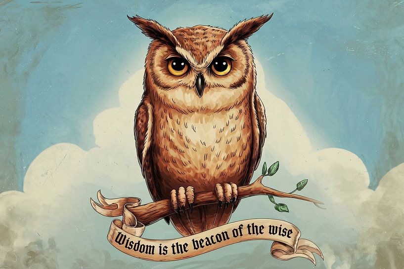 Wise owl on branch by Art & Soul Creations