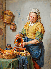 Klassiek en rustiek tafereel van het melkmeisje van Johannes Vermeer