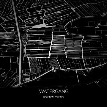 Schwarz-weiße Karte von Watergang, Nordholland. von Rezona