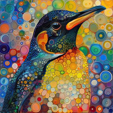 Schilderij Pinguïn Kleurrijk van Abstract Schilderij