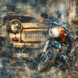 Artistieke weergave van een oldtimer met gelaagdheid en mix van structuren van Johnny Flash