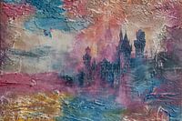 Abstract painting of a castle, combination of mystery and fantasy