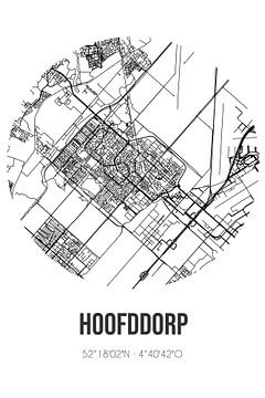 Hoofddorp (Noord-Holland) | Karte | Schwarz und Weiß von Rezona