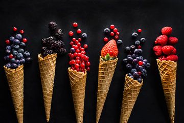 Ice cream cones with fruit