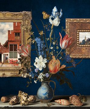 Made in Delft - Art Combined (blue background) van Marja van den Hurk