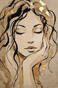 In Gedanken – Gold und Taupe, Wabi-Sabi-Zeichnung