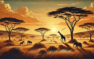 Vintage Kenia, Savannah Sonnenaufgang Poster