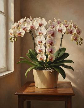 Phalaenopsis-Orchidee in einem schlichten Holztopf