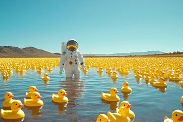 Astronaut in de zee van badeendjes van Poster Art Shop