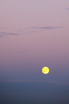 Vollmond mit sanften Farben am Himmel bei Sonnenuntergang
