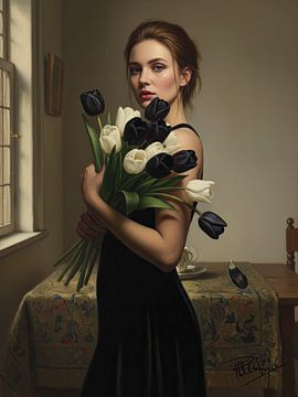 La femme aux tulipes noires et blanches