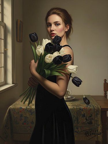 The Woman with Black & White Tulips