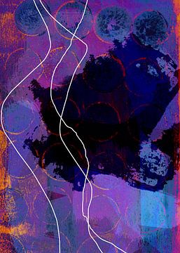Abstract modern schilderij. Organische vormen in paars, blauw, zwart en wit van Dina Dankers