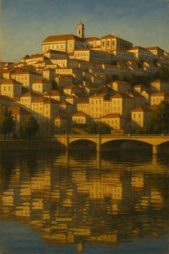 Gouden weerspiegeling van Coimbra - zonovergoten stad aan de rivier de Mondego