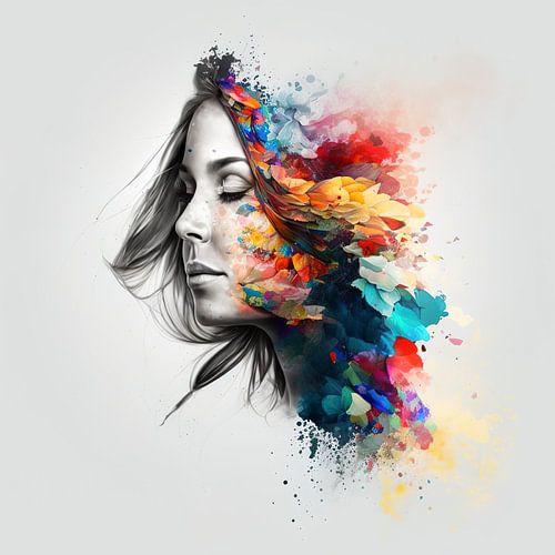 Abstract & Minimaal schilderij: Dromende vrouw