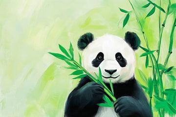 Panda eats bamboo in the greenery by Poster Art Shop