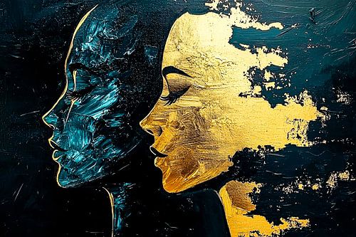 Abstract portret met goudaccenten