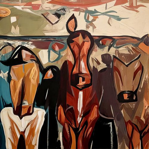 Abstract werk van koeien in de wei