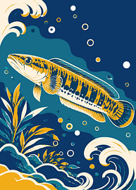 Stilisierte Illustration eines Channa-Fisches von Karomah Project