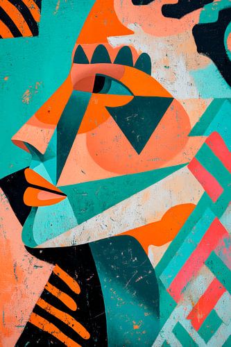 Geometrisch portret in levendige kleuren