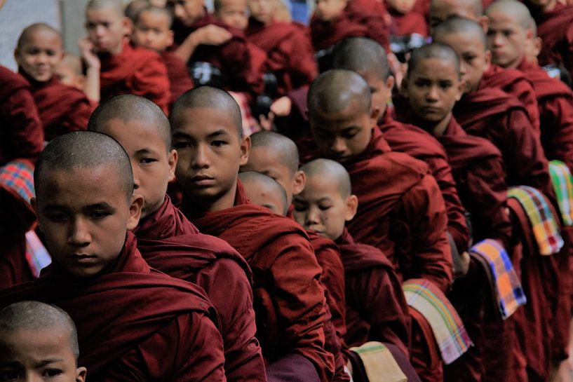 Monks waiting in line at a monastery in Myanmar by Gert-Jan Siesling