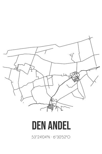 Den Andel (Groningen) | Carte | Noir et blanc par Affiches de lieux