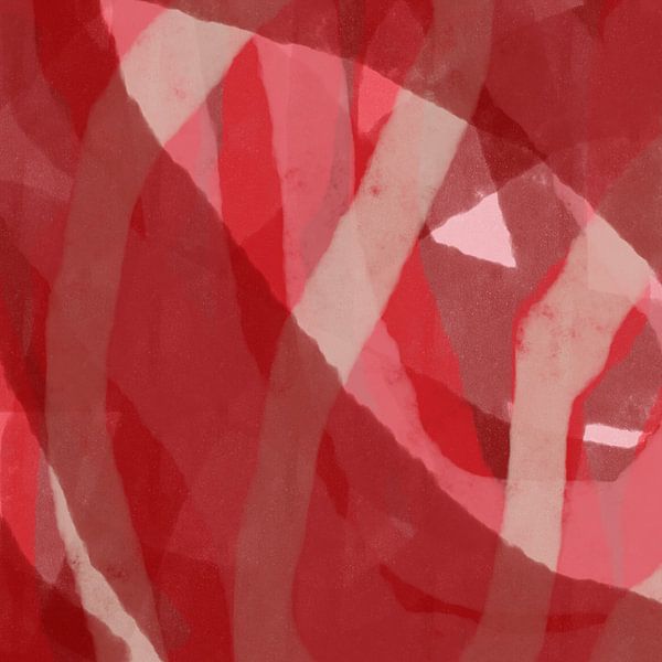 Moderne abstracte kunst. Penseelstreken in warm bruin, roze en rood van Dina Dankers