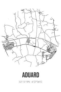 Aduard (Groningen) | Landkaart | Zwart-wit van Rezona