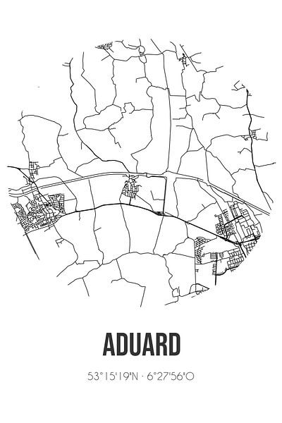 Aduard (Groningen) | Map | Black and white by Prints of Place
