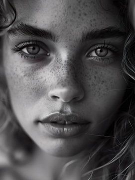 black-and-white portrait of woman by PixelPrestige